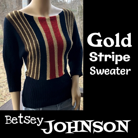 Betsey Johnson Sweaters - ▪️BETSEY JOHNSON▪️Gold & Red Stripe Sweater